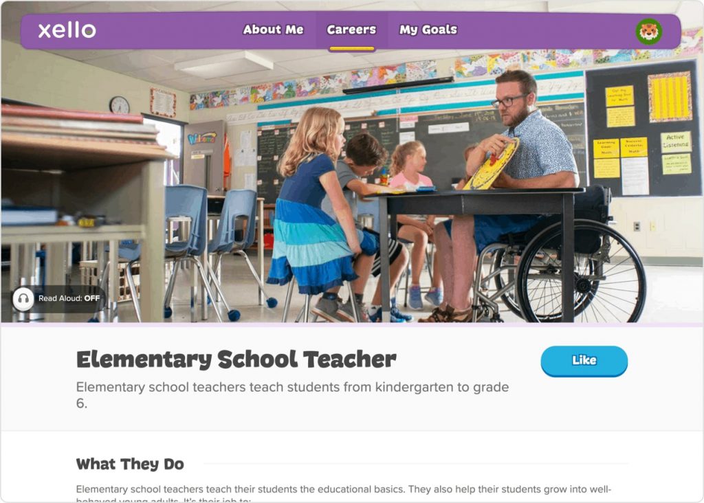 Xello elementary career exploration screen