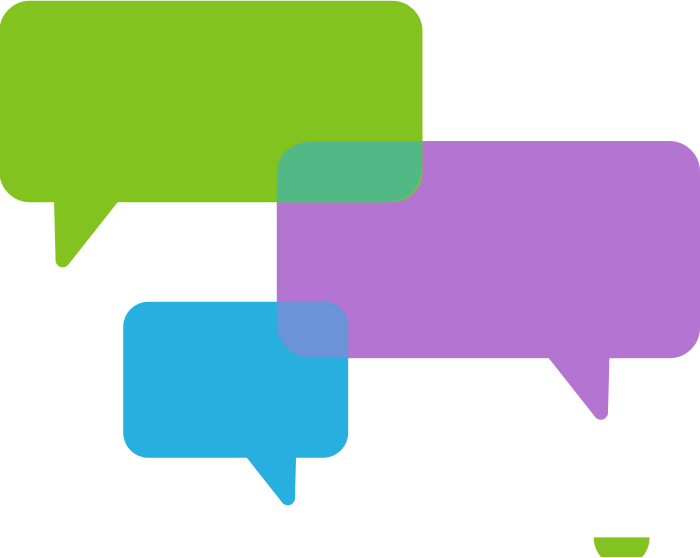 green, purple and blue speech bubbles