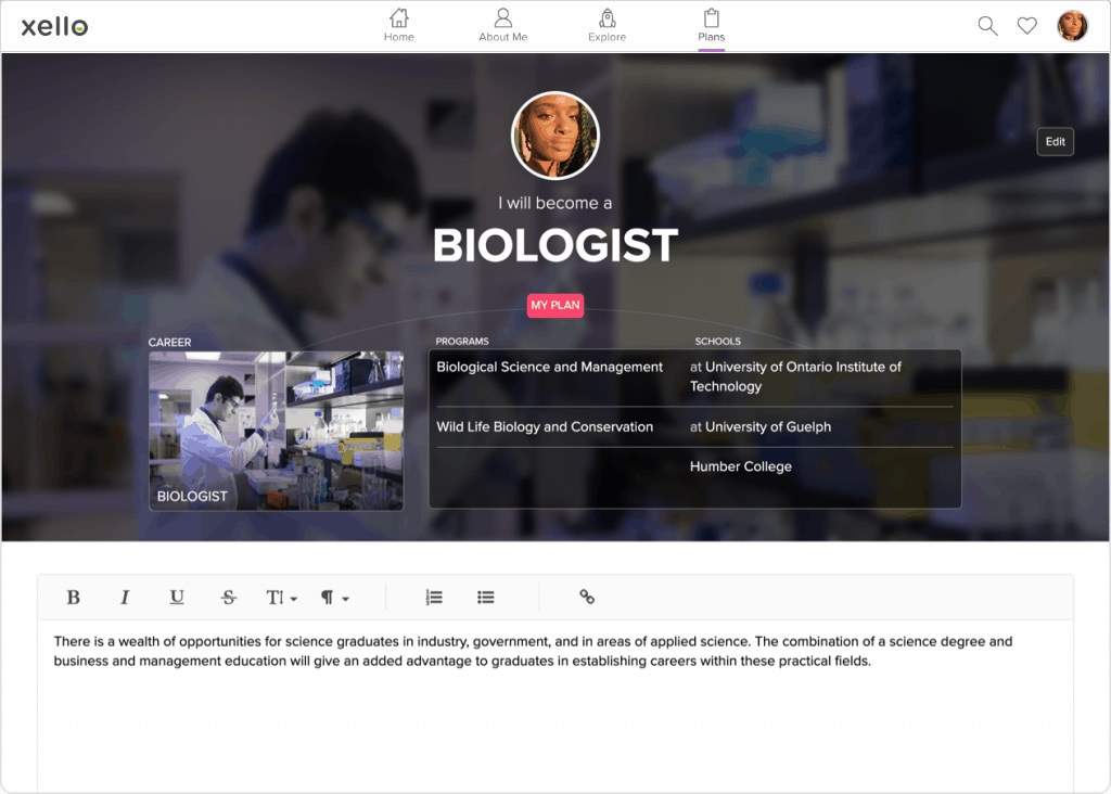 Career Planning screen