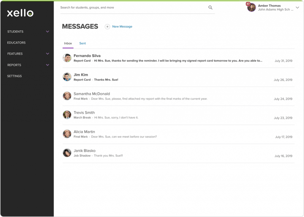 Educator Inbox screen