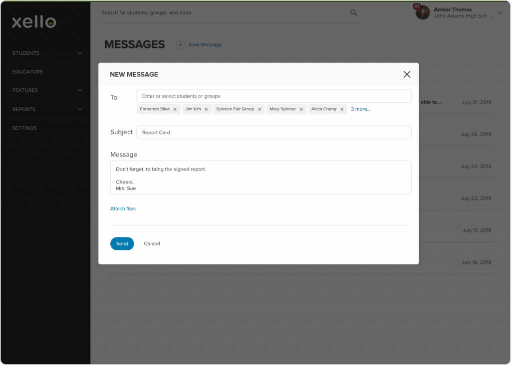 Educator New Message screen