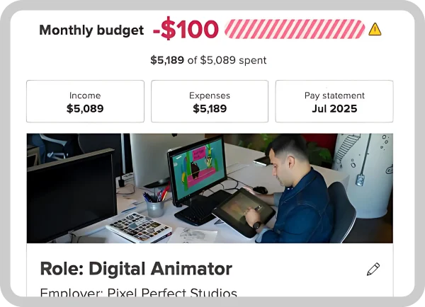 The Real Game by Xello budget simulation screen