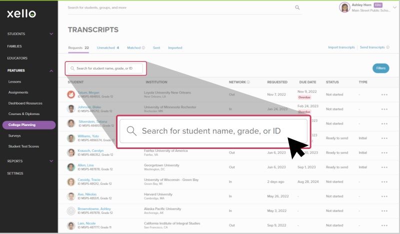 Educator Tran scriptment management search