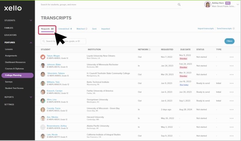 Educator Tran scriptment management requests