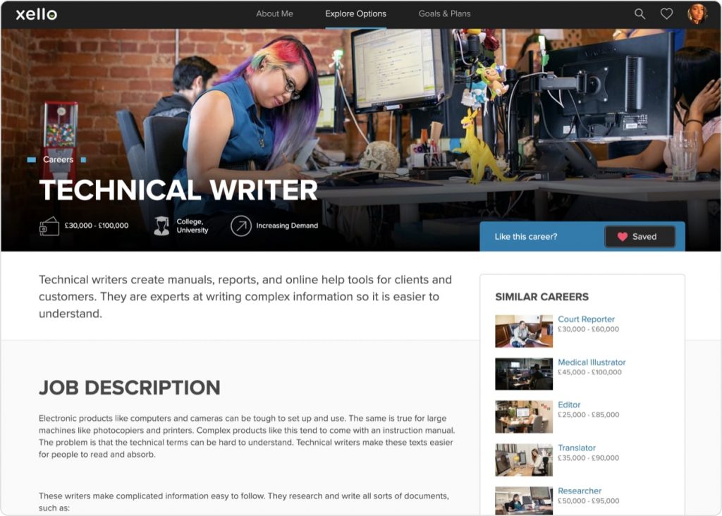 Xello UK Career Example screen