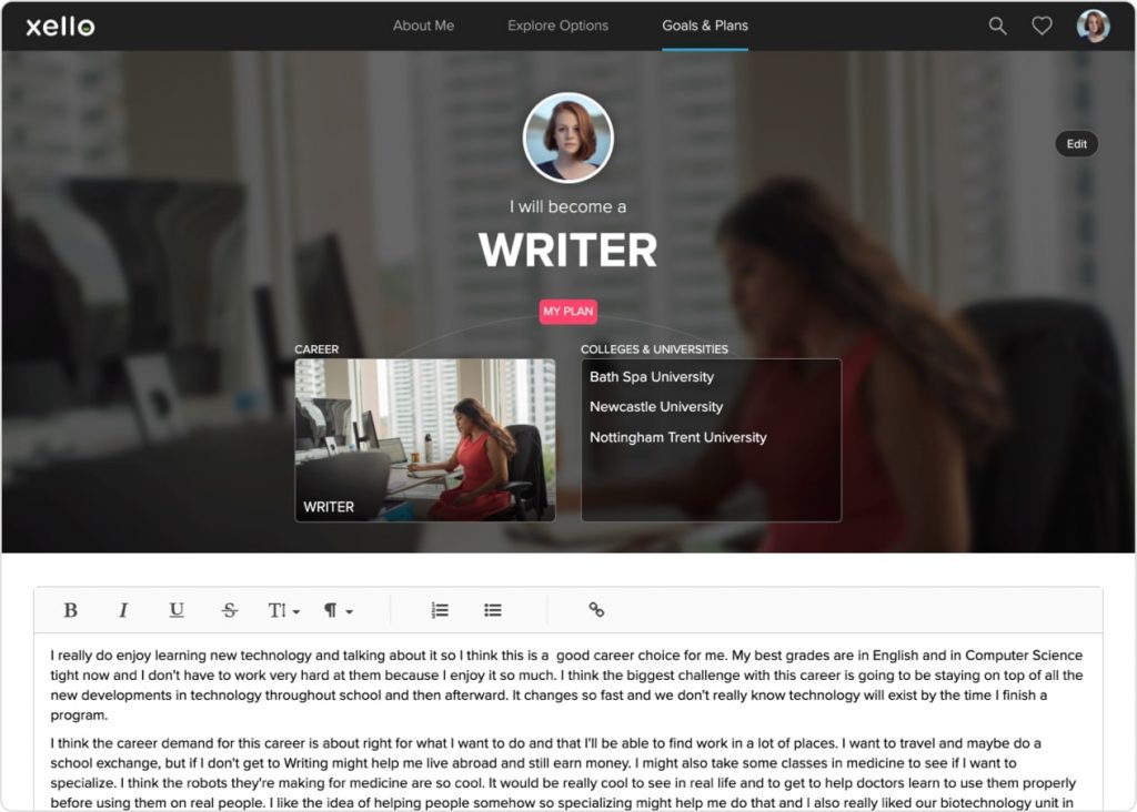 UK Writer Student Plan screen
