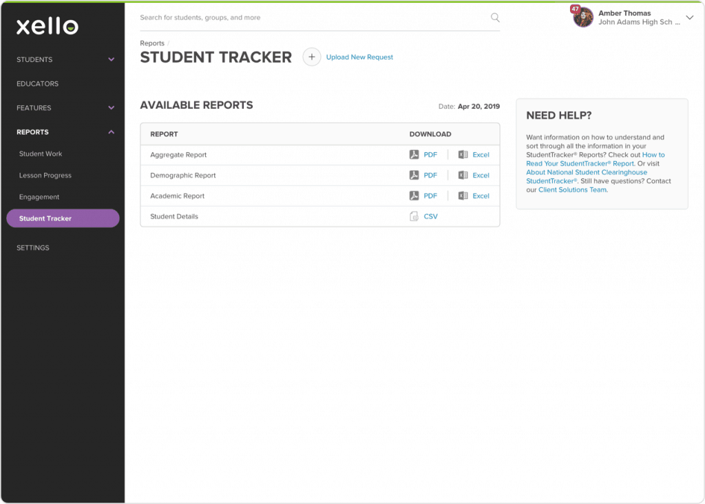 Student Tracker Report screen
