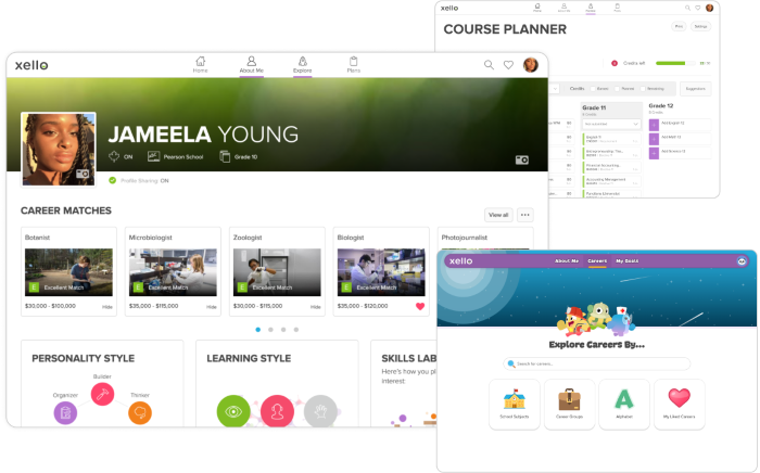 Xello K-12 screens