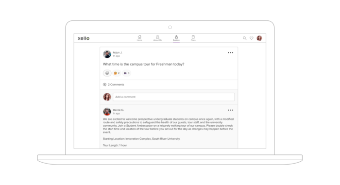 Screen shot of students engaging in Xello communities conversation