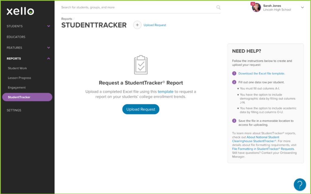 Student tracker report screen