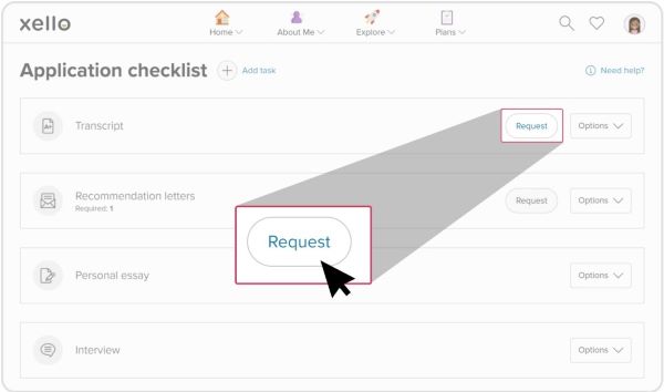 Transcript requests in Xello